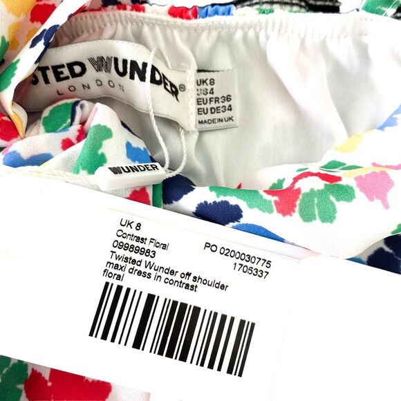 Twisted Wunder White Multicolor Floral Open Shoulder Maxi Dress Size 4 - Picture 5 of 9
